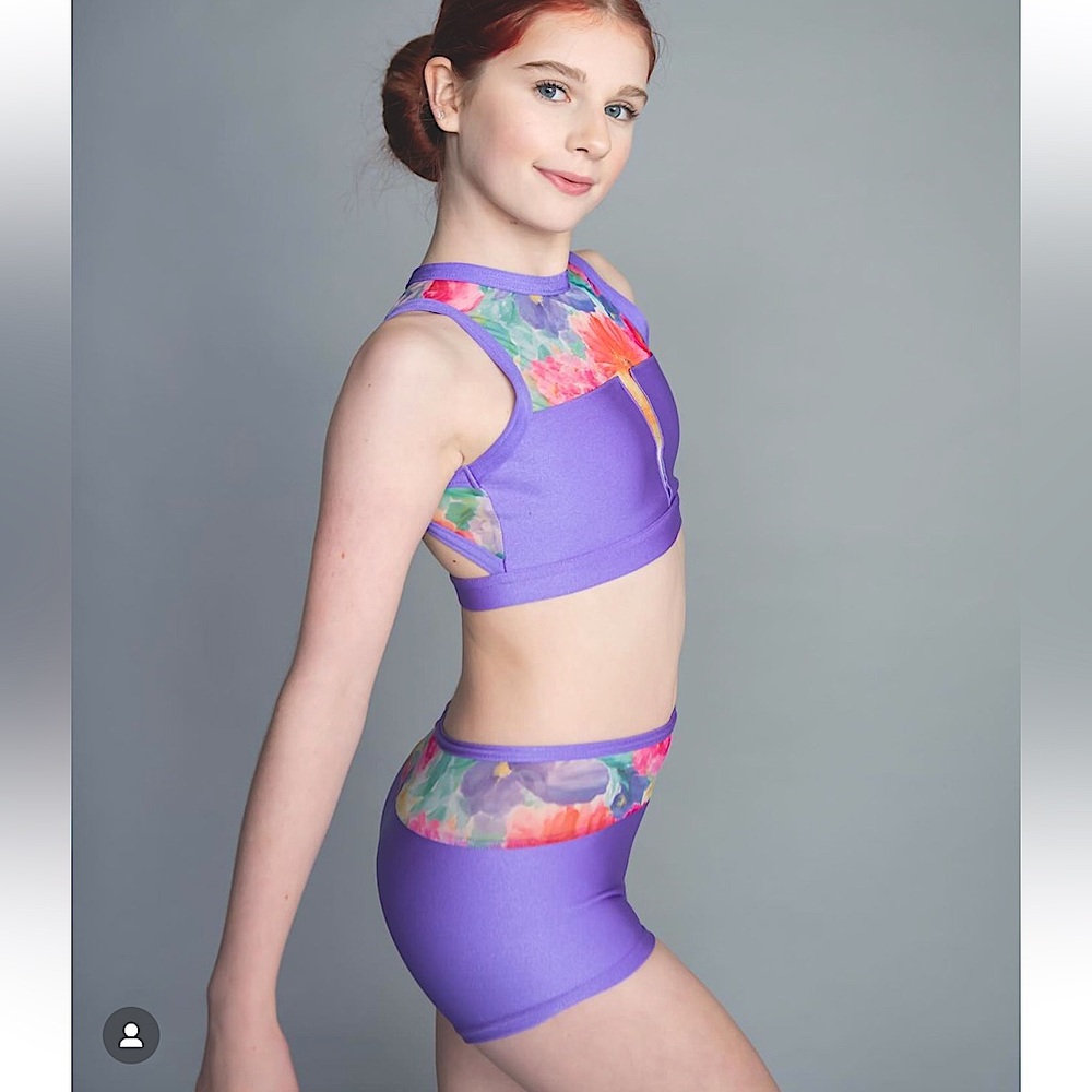 💜Details Dancewear 2 piece set from the Wild Orchid Collection, Lavender Floral
